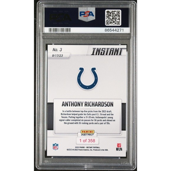 Anthony Richardson 2023 Panini NFL Rookie #3 Card 1 of 358 Colts PSA 9 Mint - Picture 4 of 4